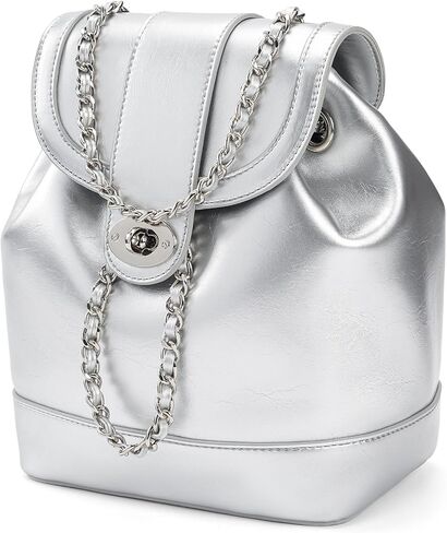 Vegan Leather Bucket Bag, Convertible Mini Backpack Purse for Women with Chain Strap Black in Kuwait