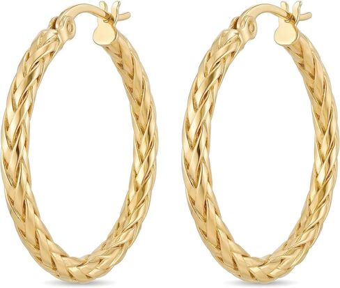 14k Yellow Gold Braided Hoop Earrings for Women, 4mm x 30mm Chunky Textured Twist Fringe Hypoallergenic Womens Hoops Earring, Classic Fashion Daily Wear Jewelry in Saudi Arabia