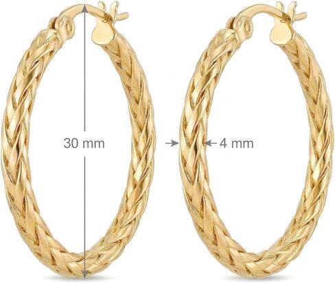 14k Yellow Gold Braided Hoop Earrings for Women, 4mm x 30mm Chunky Textured Twist Fringe Hypoallergenic Womens Hoops Earring, Classic Fashion Daily Wear Jewelry in Saudi Arabia