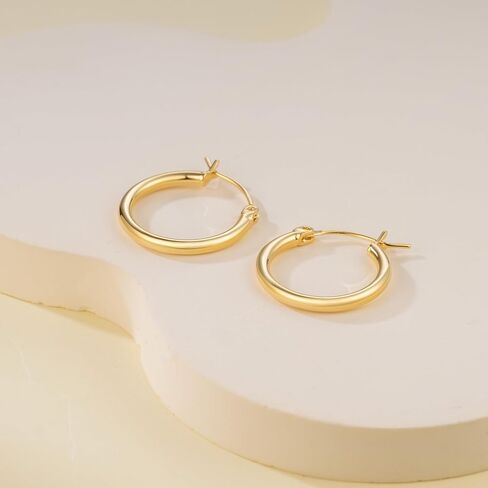 14K Gold Hoop Earrings for Women 14K Gold Earrings Classic Shiny Polished Round Big Hoop Earring for Women Hypoallergenic Womens Earring Hoops 20/30/40/50mm in Kuwait