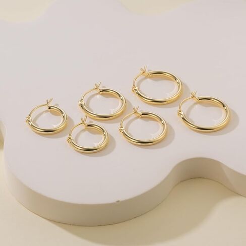14K Gold Hoop Earrings for Women 14K Gold Earrings Classic Shiny Polished Round Big Hoop Earring for Women Hypoallergenic Womens Earring Hoops 20/30/40/50mm in Kuwait