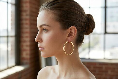 14K Gold Hoop Earrings for Women 14K Gold Earrings Classic Shiny Polished Round Big Hoop Earring for Women Hypoallergenic Womens Earring Hoops 20/30/40/50mm in Kuwait