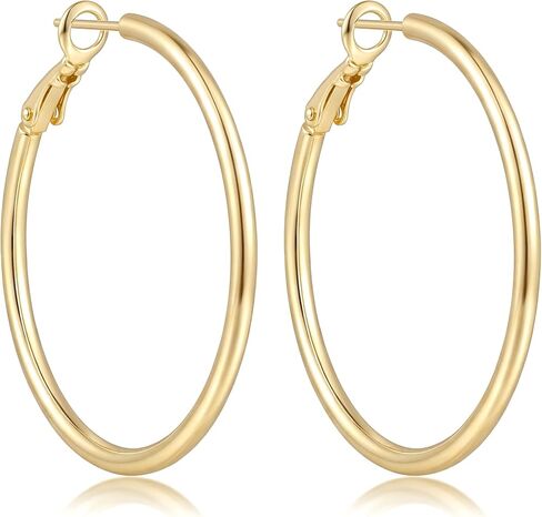 Chantel Yorke Gold Hoop Earrings 14K Gold Earrings for Women 14K Gold Hoop Earring for Women Hoops Minimalist Sleek Design Hoops Earring for Womens 30/40/50mm in Saudi Arabia