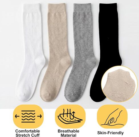 Twistover 4 Pairs Knee High Linen Socks for Men Thin Moisture-wicking Breathable Linen Socks Dress Stockings for Outfits Formal Wear Combinations Casual Working in Kuwait