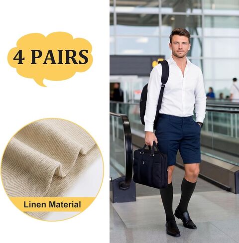 Twistover 4 Pairs Knee High Linen Socks for Men Thin Moisture-wicking Breathable Linen Socks Dress Stockings for Outfits Formal Wear Combinations Casual Working in Kuwait