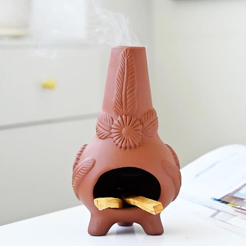 Palo Santo Holder, Ceramic Incense Burner for Wood Sticks, Sage, Cones,Mini Chimenea Palo Santo Burner with Ash Brush for Meditation Yoga Spa Room Decor in Saudi Arabia