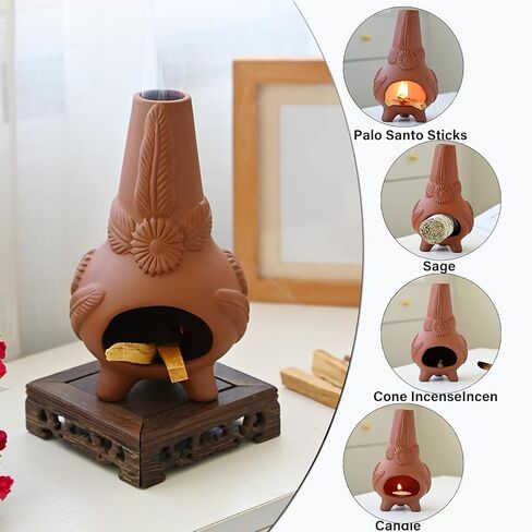 Palo Santo Holder, Ceramic Incense Burner for Wood Sticks, Sage, Cones,Mini Chimenea Palo Santo Burner with Ash Brush for Meditation Yoga Spa Room Decor in Saudi Arabia