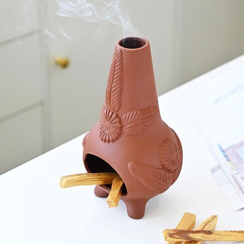 Palo Santo Holder, Ceramic Incense Burner for Wood Sticks, Sage, Cones,Mini Chimenea Palo Santo Burner with Ash Brush for Meditation Yoga Spa Room Decor in Saudi Arabia