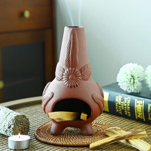 Palo Santo Holder, Ceramic Incense Burner for Wood Sticks, Sage, Cones,Mini Chimenea Palo Santo Burner with Ash Brush for Meditation Yoga Spa Room Decor in Saudi Arabia