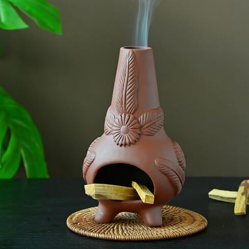 Palo Santo Holder, Ceramic Incense Burner for Wood Sticks, Sage, Cones,Mini Chimenea Palo Santo Burner with Ash Brush for Meditation Yoga Spa Room Decor in Saudi Arabia