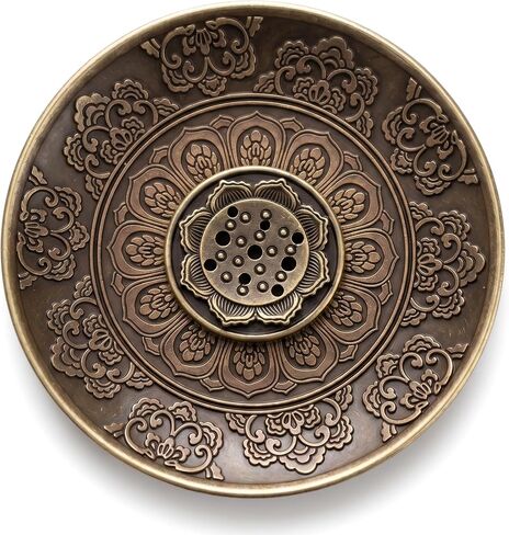 Lotus Incense Holder with Ash Catcher Relief Flower Bronze Round Incense Burners Stick Holders for Home Bedroom Office Tea House Yoga Meditation in Kuwait