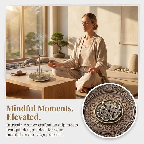 Lotus Incense Holder with Ash Catcher Relief Flower Bronze Round Incense Burners Stick Holders for Home Bedroom Office Tea House Yoga Meditation in Kuwait