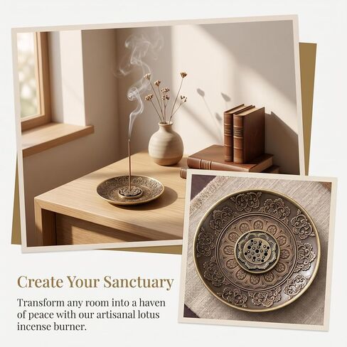 Lotus Incense Holder with Ash Catcher Relief Flower Bronze Round Incense Burners Stick Holders for Home Bedroom Office Tea House Yoga Meditation in Kuwait