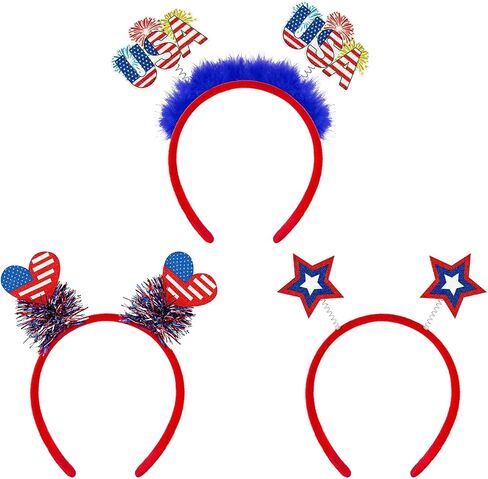Fourth of July Headbands Party Favors Supplies 6 PCS,4th of July USA Hat Hair Accessories for Women,Red White Blue Parade Decor Photo Props for Costume,Funny Patriotic Stuff Gift for 250th Anniversary in Saudi Arabia
