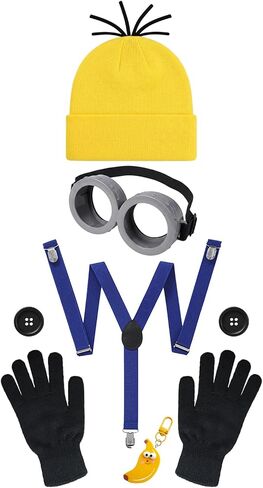 Cartoon Costume Accessory Set Adults with Beanie Hat Goggles Suspenders Buttons Funny Kit for Halloween Party in Saudi Arabia