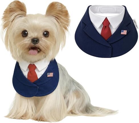 Presidential Dog Bandana Costume for Independence Day & 4th of July, Patriotic USA Pet Outfit with Red Tie & Blue Polka Dot Bow Tie, BBQ Party Photo Costume (Red, X-Small) in Kuwait