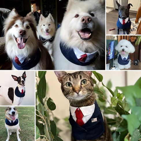 Presidential Dog Bandana Costume for Independence Day & 4th of July, Patriotic USA Pet Outfit with Red Tie & Blue Polka Dot Bow Tie, BBQ Party Photo Costume (Red, X-Small) in Kuwait