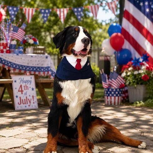 Presidential Dog Bandana Costume for Independence Day & 4th of July, Patriotic USA Pet Outfit with Red Tie & Blue Polka Dot Bow Tie, BBQ Party Photo Costume (Red, X-Small) in Kuwait