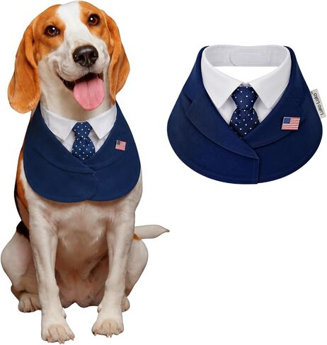 Presidential Dog Bandana Costume for Independence Day & 4th of July, Patriotic USA Pet Outfit with Red Tie & Blue Polka Dot Bow Tie, BBQ Party Photo Costume (Red, X-Small) in Kuwait