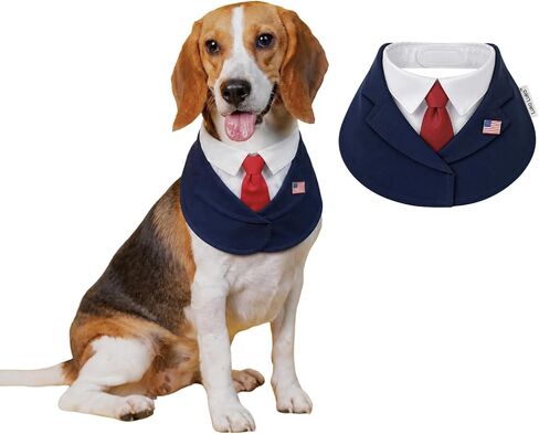 Presidential Dog Bandana Costume for Independence Day & 4th of July, Patriotic USA Pet Outfit with Red Tie & Blue Polka Dot Bow Tie, BBQ Party Photo Costume (Red, X-Small) in Kuwait