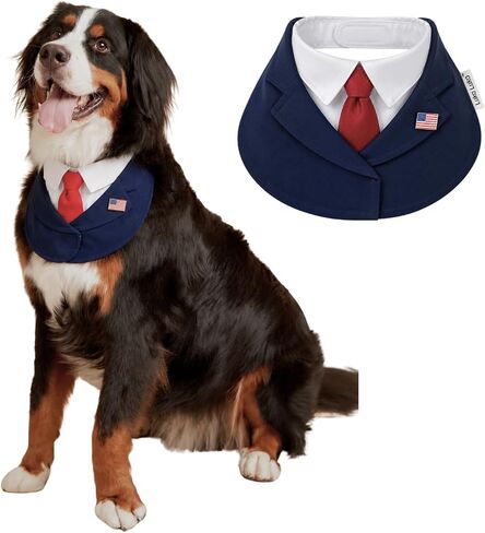 Presidential Dog Bandana Costume for Independence Day & 4th of July, Patriotic USA Pet Outfit with Red Tie & Blue Polka Dot Bow Tie, BBQ Party Photo Costume (Red, X-Small) in Kuwait
