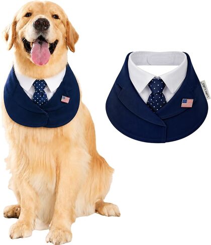 Presidential Dog Bandana Costume for Independence Day & 4th of July, Patriotic USA Pet Outfit with Red Tie & Blue Polka Dot Bow Tie, BBQ Party Photo Costume (Red, X-Small) in Kuwait