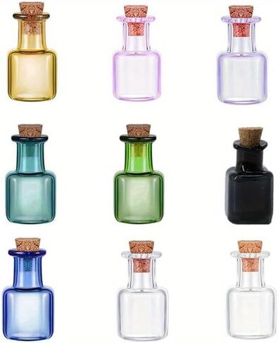 9pcs 2ml Small Rectangle Glass Color Bottles With Cork Colored Glass Bottles with Cork Stoppers Mix 9 Colors in Saudi Arabia