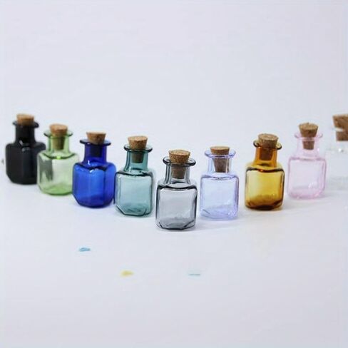 9pcs 2ml Small Rectangle Glass Color Bottles With Cork Colored Glass Bottles with Cork Stoppers Mix 9 Colors in Saudi Arabia