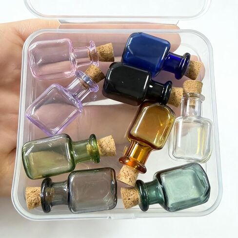 9pcs 2ml Small Rectangle Glass Color Bottles With Cork Colored Glass Bottles with Cork Stoppers Mix 9 Colors in Saudi Arabia