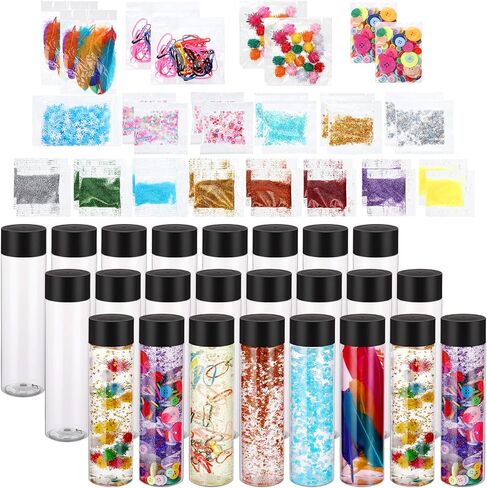 24 Pcs Sensory Bottles Kits for Kids 13.5oz 400 ml Leakproof Clear Plastic Containers with Lids Sequins Accessories Reusable Empty Water Bottles for Crafts Classroom Handmade Party Supply in Kuwait