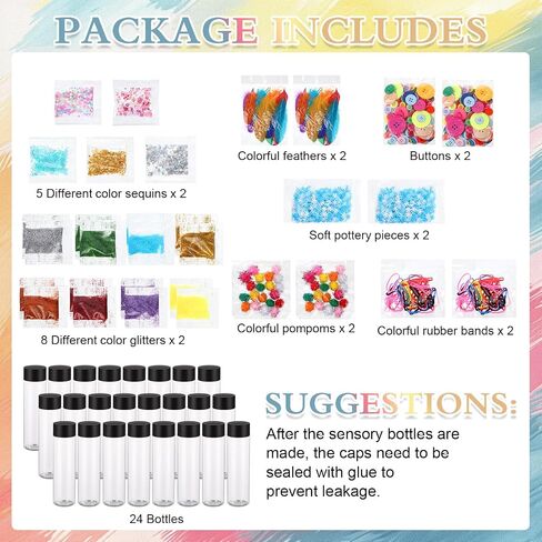 24 Pcs Sensory Bottles Kits for Kids 13.5oz 400 ml Leakproof Clear Plastic Containers with Lids Sequins Accessories Reusable Empty Water Bottles for Crafts Classroom Handmade Party Supply in Kuwait