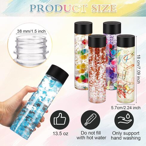 24 Pcs Sensory Bottles Kits for Kids 13.5oz 400 ml Leakproof Clear Plastic Containers with Lids Sequins Accessories Reusable Empty Water Bottles for Crafts Classroom Handmade Party Supply in Kuwait