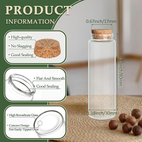 15-Pack 1.35 oz (40 ml) Glass Bottles with Cork Stoppers – for Spell Bottles, Spice Jars, DIY Party Favors, Travel Memories & Plant Propagation – Empty Recyclable Containers for Crafts, Kitchen,Décor in Saudi Arabia