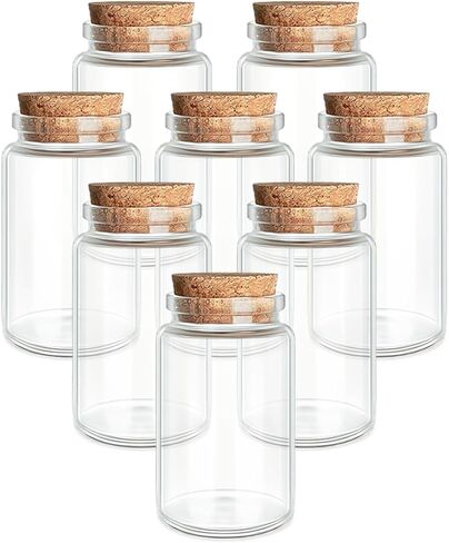 8-Pack 1.69 oz (50 ml) Glass Bottles with Cork Stoppers – for Spell Bottles, Spice Jars, DIY Party Favors, Travel Memories & Plant Propagation – Empty Recyclable Containers for Crafts, Kitchen,Décor in Saudi Arabia
