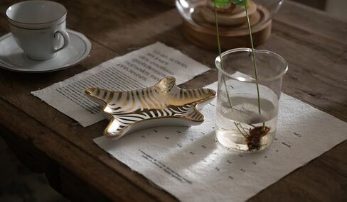 Exquisite Glazed Porcelain Jewelry Dish Tray with Decorative Figures - Luxurious Gift for Girlfriends, Sisters, and Moms | Bulk Purchase Available (1 x Gold Stripe Tiger Tray) in Saudi Arabia