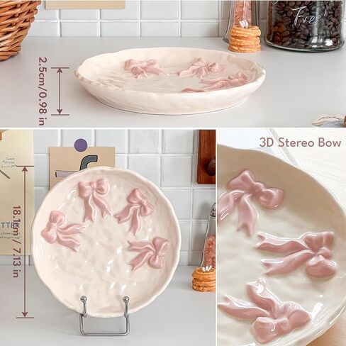 Ceramic Jewelry Tray Ring Dish Holder for Women, Trinket Plate Bowl with Pink Bow, Large Jewelry Organizer for Vanity Decor, Home Decoration for Her Mother's Day in Saudi Arabia