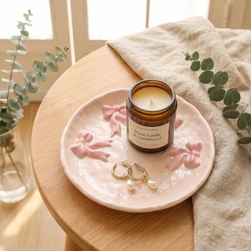 Ceramic Jewelry Tray Ring Dish Holder for Women, Trinket Plate Bowl with Pink Bow, Large Jewelry Organizer for Vanity Decor, Home Decoration for Her Mother's Day in Saudi Arabia