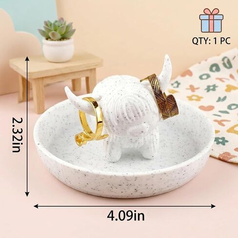 Highland Cow Gifts, Ring Dish, Ring Holder, Highland Cow Decor Jewelry Dish for Bathroom and Bedroom, Ideal for Jewelry Storage and Display, Elegant Home Decor Accessory in Saudi Arabia