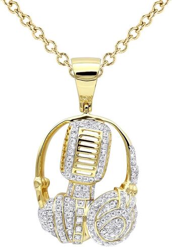 MICROPHONE & HEADPHONES PENDANT 1Ct Round Cut White Diamond 14k Gold OVer .925 Sterling Silver For Music Lover in Saudi Arabia