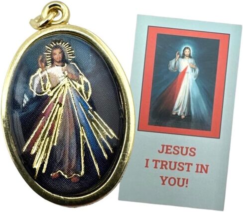 Westmon Works Divine Mercy Medal Set Italian Metal and Enamel Pendant with Saint Faustina Made in the USA Holy Card Prayer to Jesus I Trust In You Prayer in Kuwait