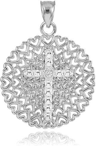Religious Jewelry 925 Sterling Silver Filigree Heart Cross CZ Charm Pendant in Saudi Arabia