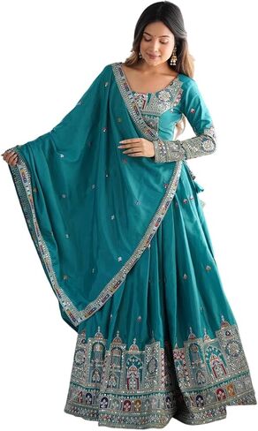 AM Crafts New Women's Crepe Silk Sequence Embroidery and Zari Work Rajasthani Lehenga Choli with Dupatta in Kuwait