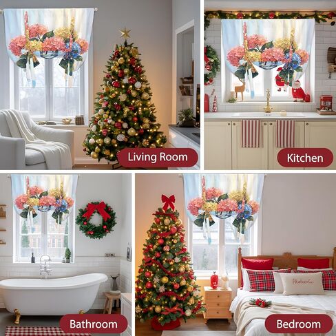 Spring Hydrangea Tie Up Curtains for Windows 45 Inch Length Balloon Curtains Kitchen Adjustable Balloon Window Shade Watercolor Flower Bouquet Leaves Floral Tie Up Bathroom Curtain Window 42"x45" in Saudi Arabia