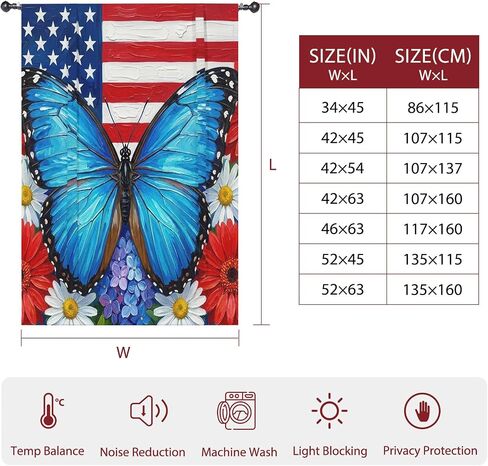 USA Flag 4th of July Tie Up Curtains for Windows 45 Inch Length Balloon Curtains Kitchen Adjustable Balloon Window Shade Butterfly Floral Independence Day Tie Up Bathroom Curtain Window 52"x45" in Saudi Arabia