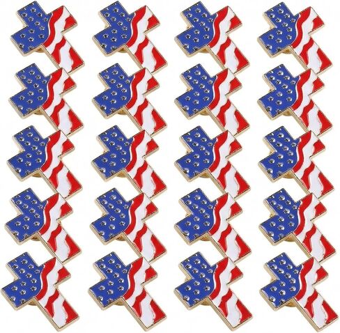 ABOOFAN 20PCS American Flag Lapel Pins, Patriotic Cross Enamel USA Flag Pin with Butterfly Clutch for Men Women, Red White Blue Patriotic Brooch Gift for Veterans Day Memorial Day 4th of July in Kuwait