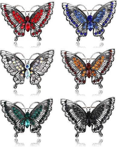 MALOYANVE 6 PCS Multicolor Rhinestone Butterfly Brooch Pin for Women Crystal Elegant Lapel Pins Daily Decoration Dress Accessories Jewelry in Kuwait