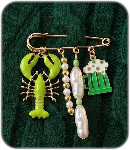 Ocean Style Charm Brooch Pins for Women Enamel Lobster/Crab/Sun/Coral Multi-Pendant Animal Pin Fashion Beaded Pearls Dangle Brooches for Clothes Bag Accessory in Kuwait