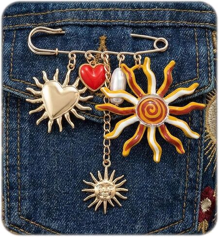 Ocean Style Charm Brooch Pins for Women Enamel Lobster/Crab/Sun/Coral Multi-Pendant Animal Pin Fashion Beaded Pearls Dangle Brooches for Clothes Bag Accessory in Kuwait