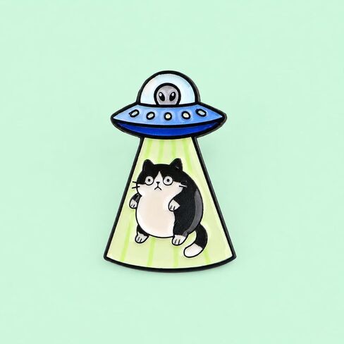Enamel Pin Set - 6 Pcs Cute Cartoon Kitten Brooches,Funny UFO Abduction Cat Badges for Backpacks,Jackets,and Hats,Creative Gift. in Kuwait