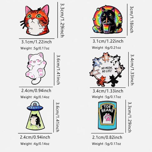 Enamel Pin Set - 6 Pcs Cute Cartoon Kitten Brooches,Funny UFO Abduction Cat Badges for Backpacks,Jackets,and Hats,Creative Gift. in Kuwait
